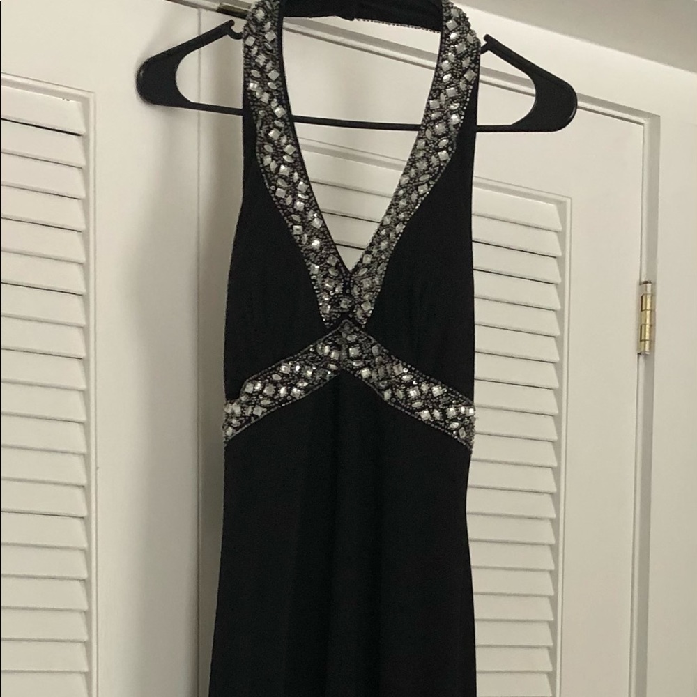 Black halter neck gown with shiny embellishments prom homecoming formal